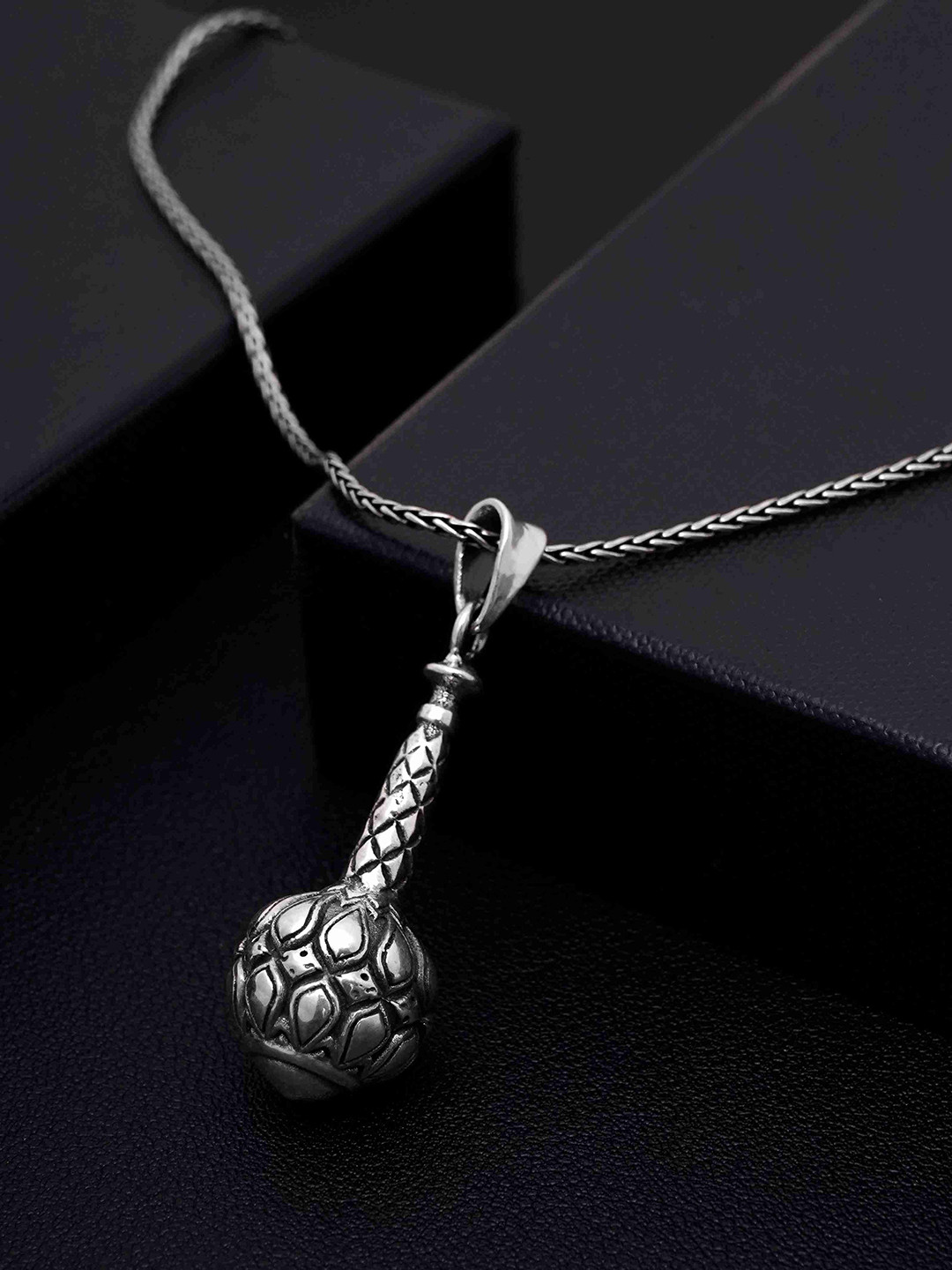 DIAVO Men 925 Silver-Plated Bajrang Bali Gada Pendant