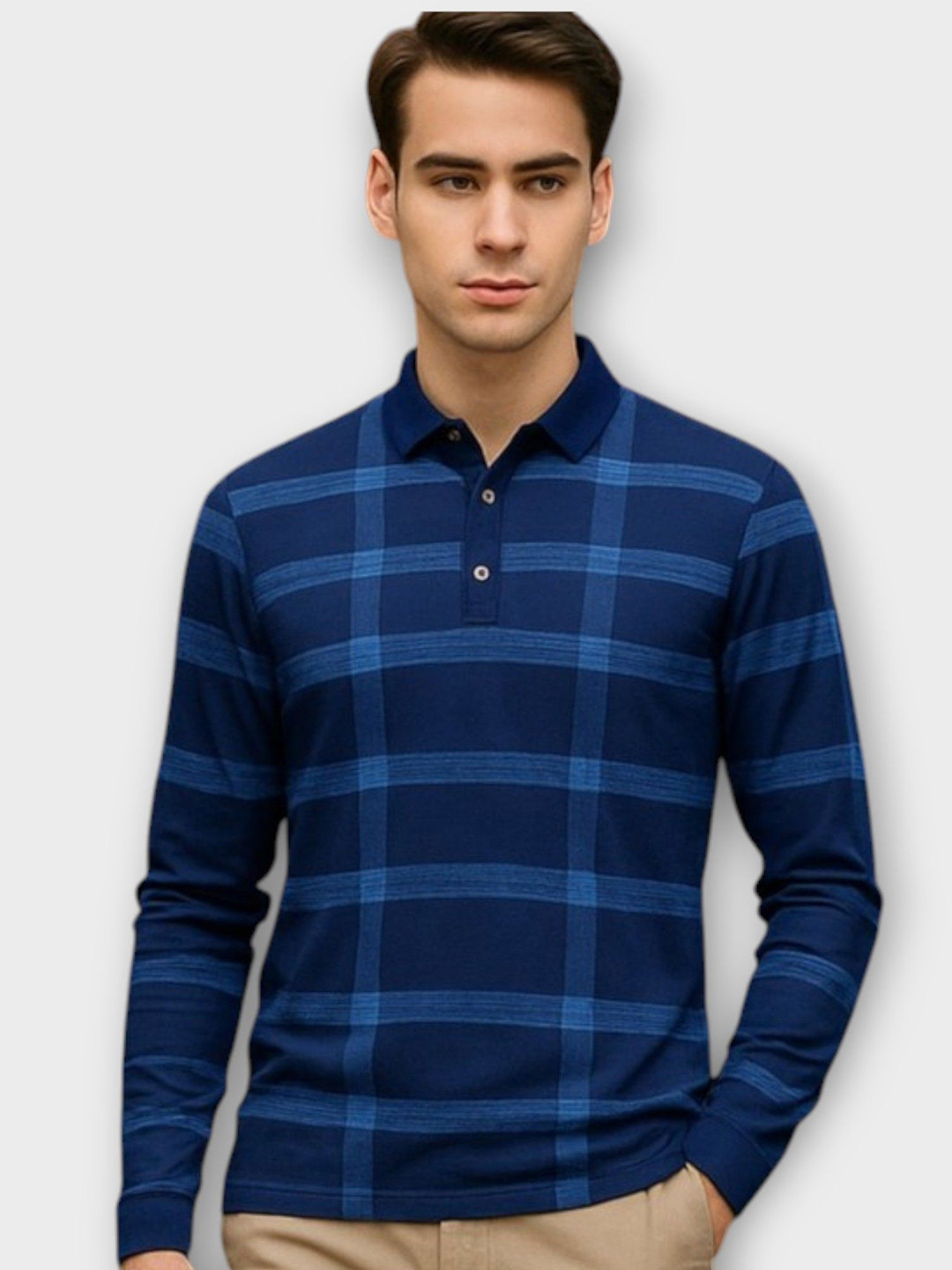 AUTNA Men Checked Polo Collar Cotton T-shirt