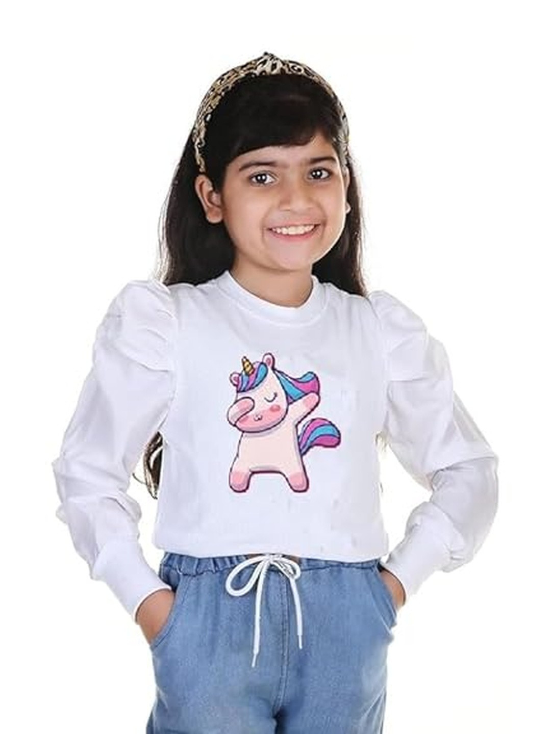 KIROTO Girls White dance Unicon Puff Full Sleeve Stylish Top