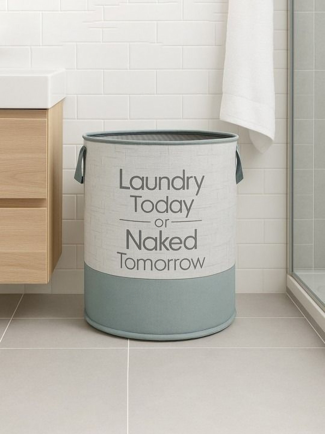 Aura Grey & White Printed Round Foldable Laundry Bag