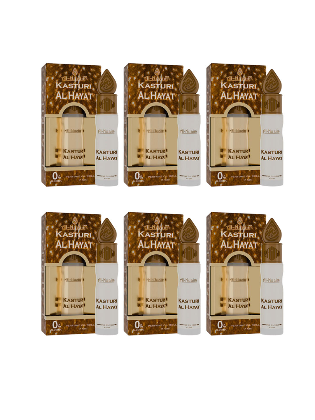 Al-Nuaim Set Of 6 E-Series Kasturi Al Hayat Alcohol Free Attar - 6ml Each