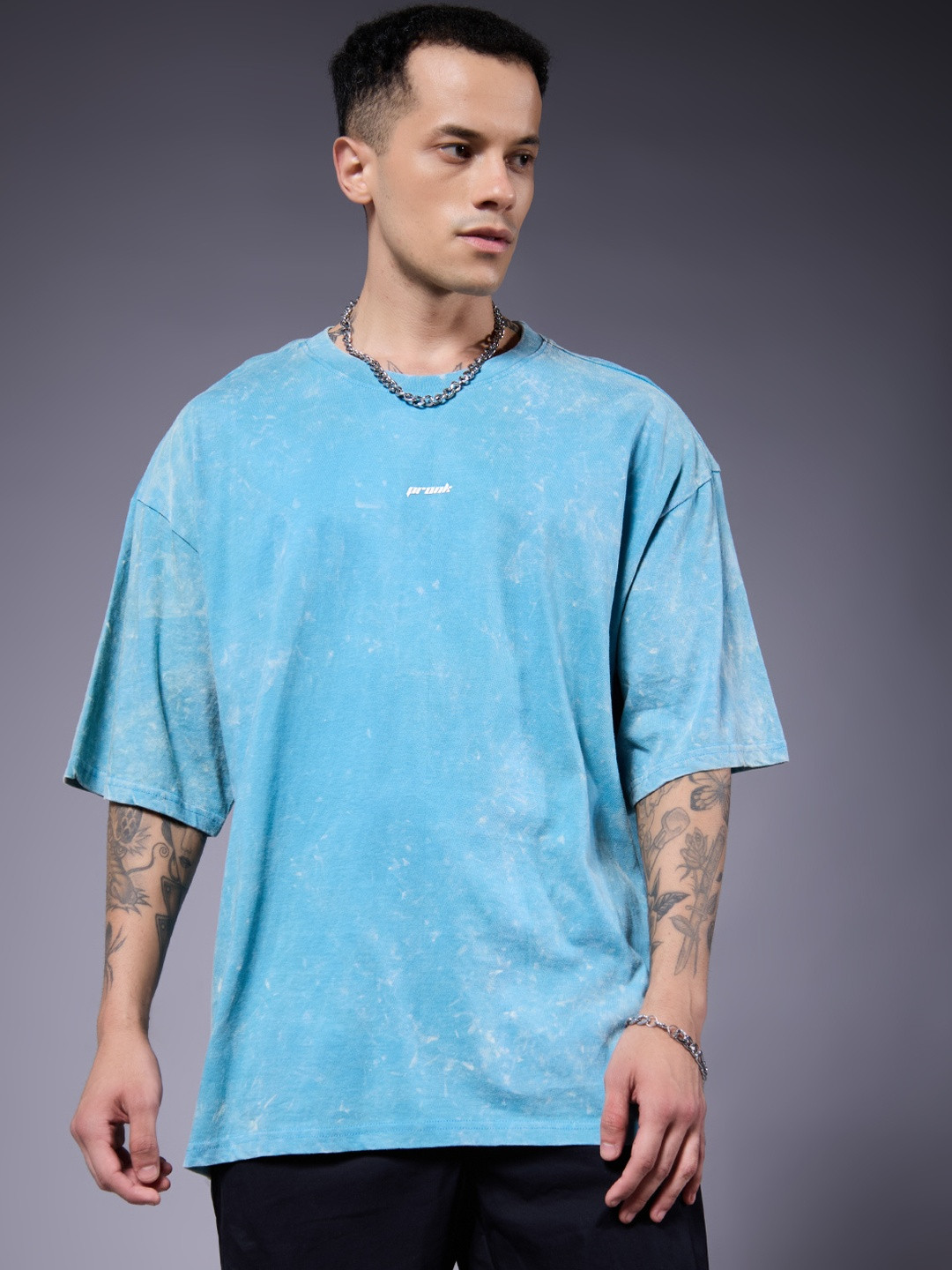 PRONK Men Retro Washed Oversized Drop-Shoulder Sleeves T-shirt