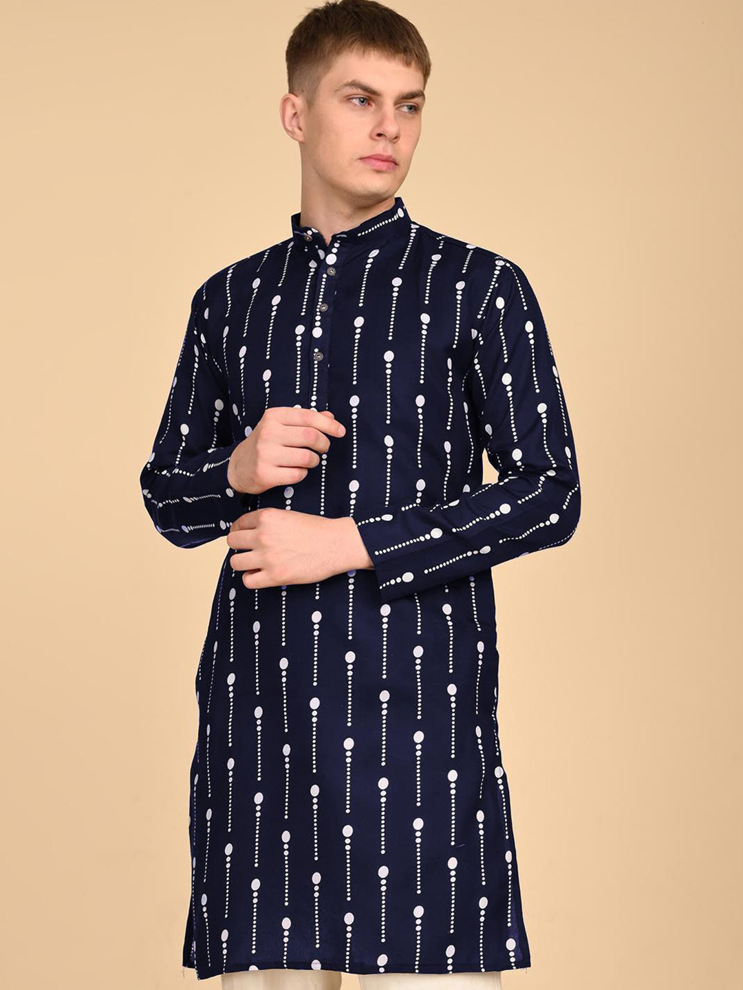 TIGER SNAKE Men Geometric Printed Daily Cotton Straight Kurta