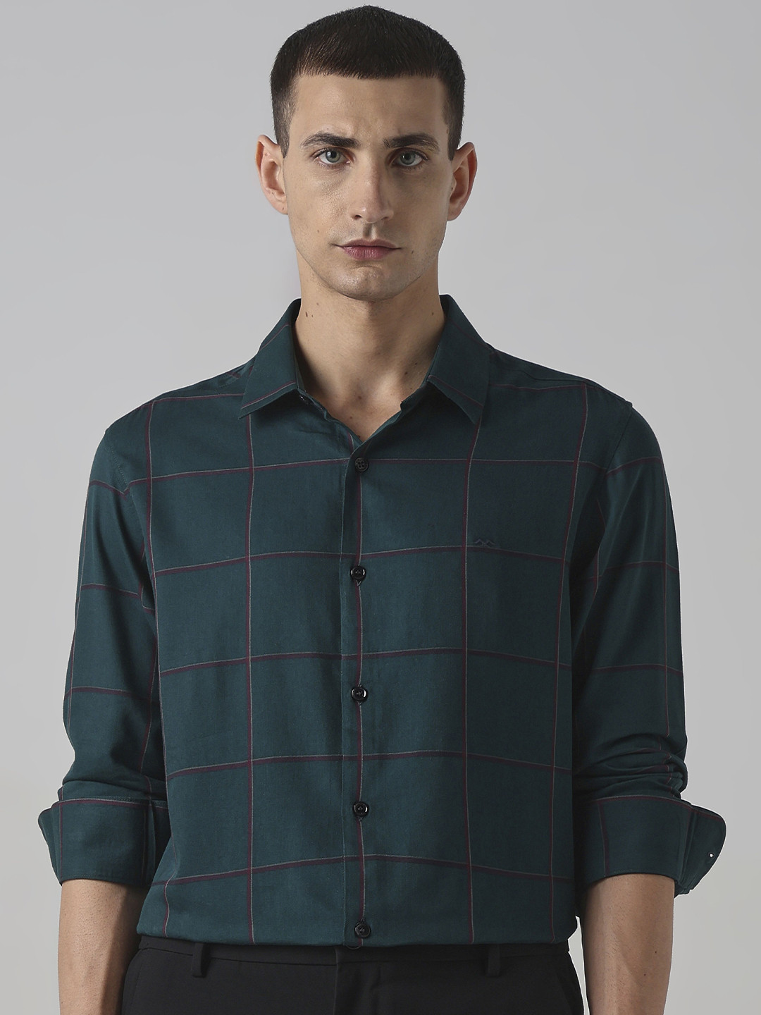 Mufti Men Slim Fit Windowpane Checks Checked Casual Shirt
