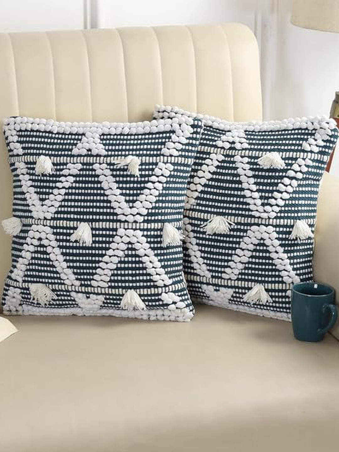TINDLER KNOTS Set of 2 Geometric Boho Square Cushion Covers