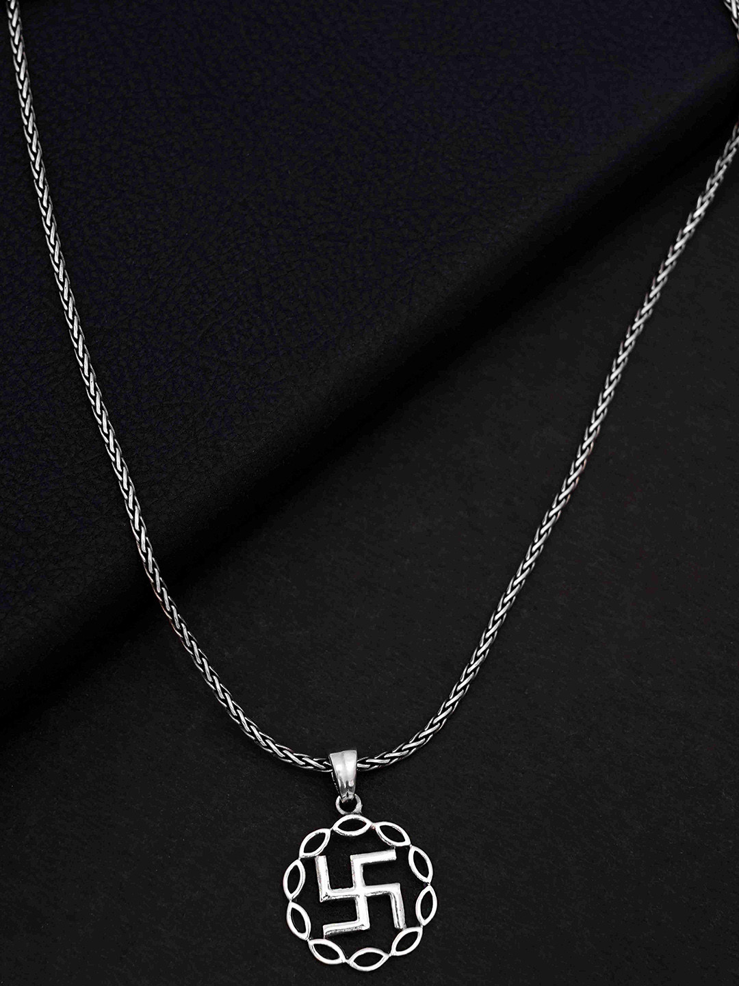 DIAVO Men 925 Silver-Plated Sacred Swastik Pendant