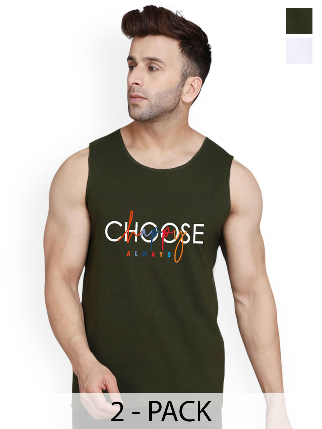 Slowloris Men Pack Of 2 Printed Bio-Wash Combed Gym Vest Innerwear Vest