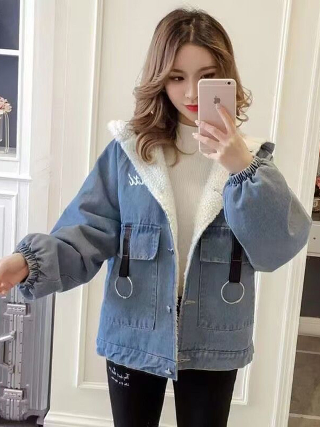 StyleCast Women Hooded Neck Long Sleeves Denim Jacket