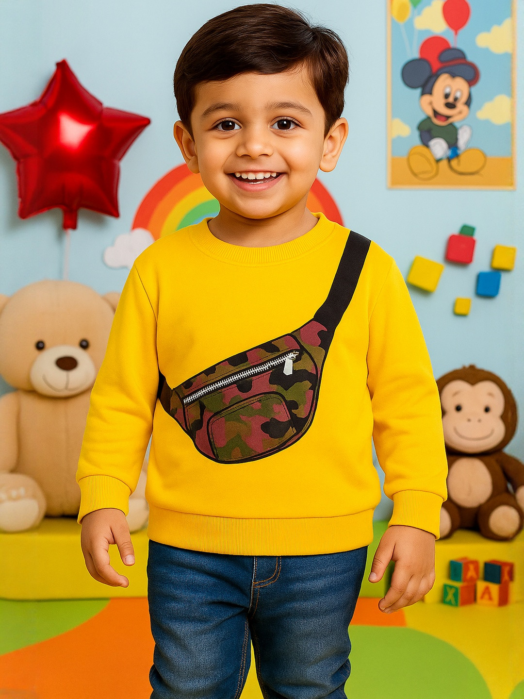 WAAMY69 Kids Yellow Solid Sweatshirt