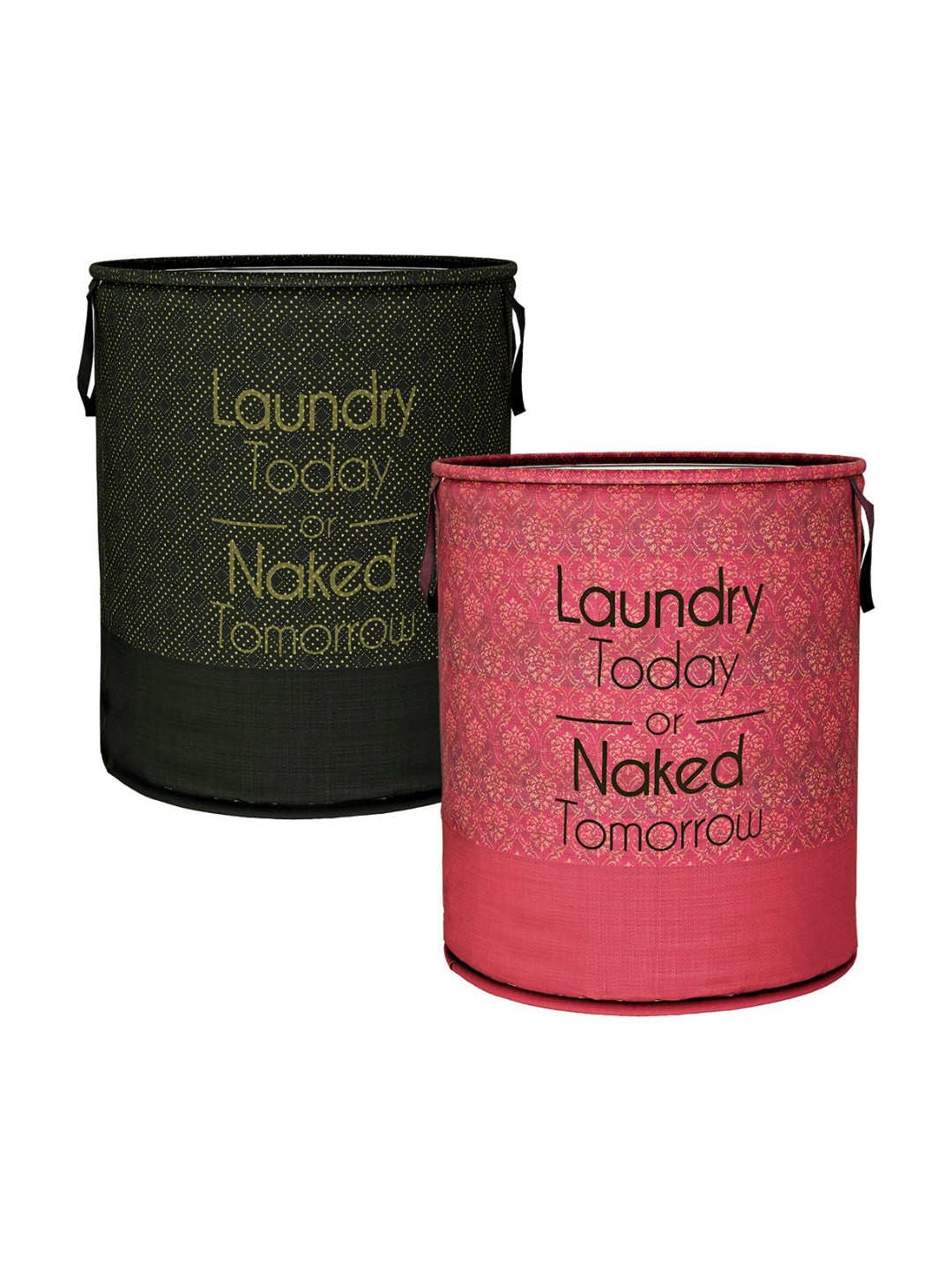 Aura Black & Pink 2 Pieces Printed Round Foldable Laundry Bags