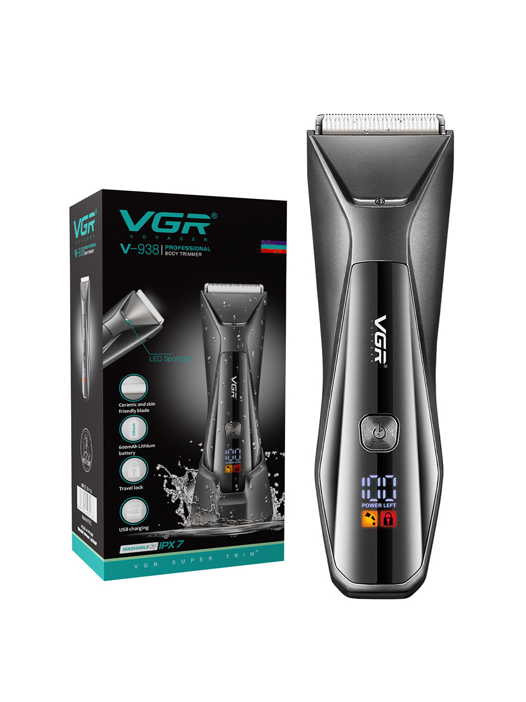 VGR V-938 Professional IPX7 Waterproof Body Trimmer - Black