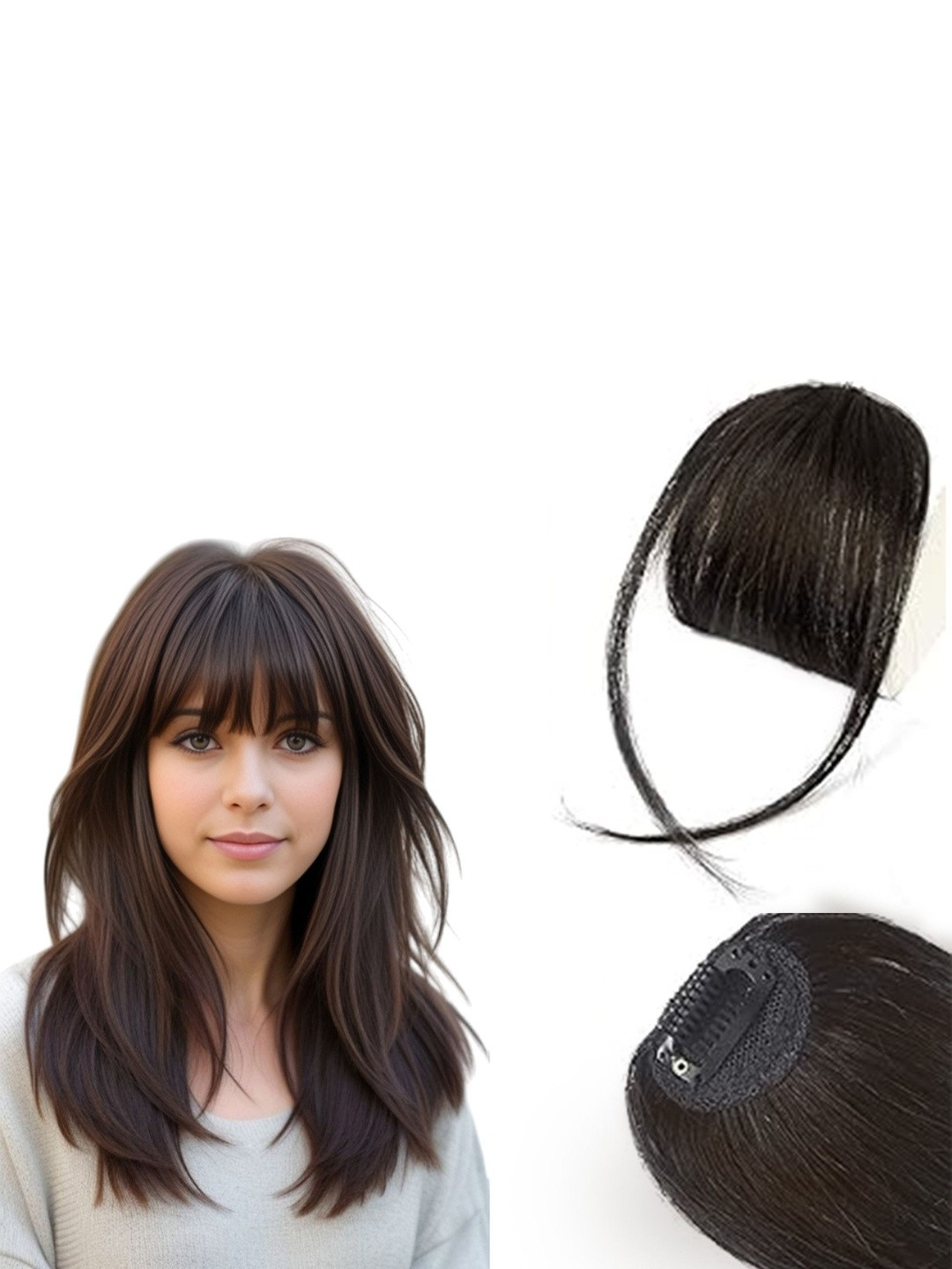 VIEWS Women Brown Wavy Clip-In Bangs Hair Extension