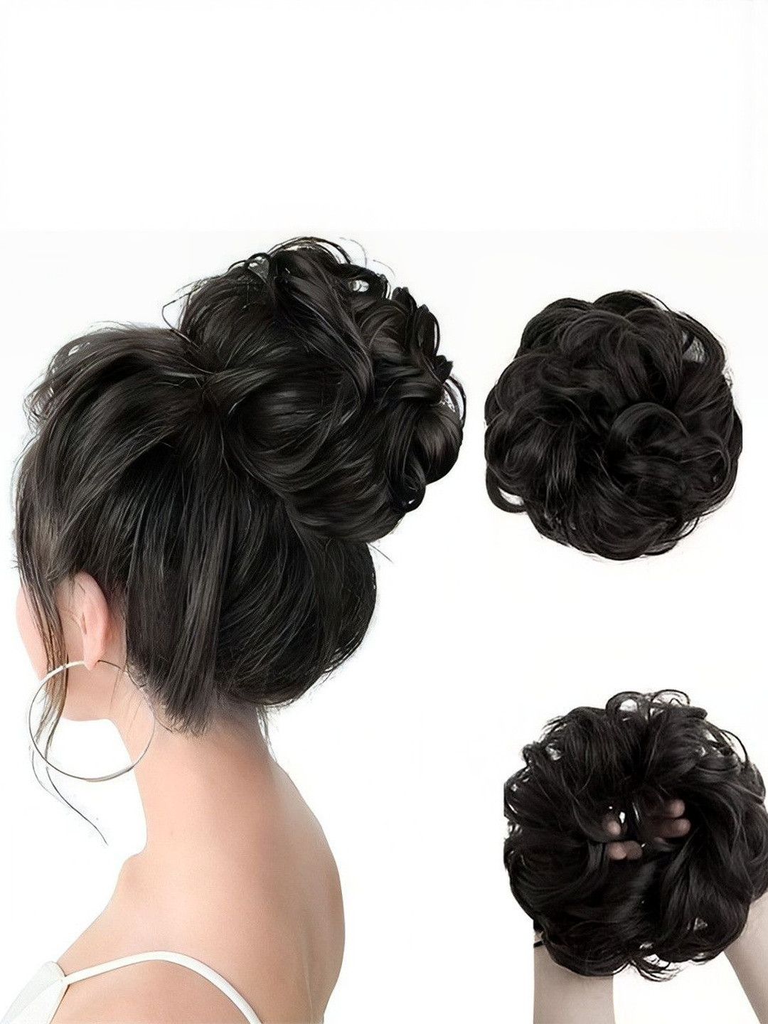 VIEWS Women Black  Curly Halo Bun Hair Extension - 8 In