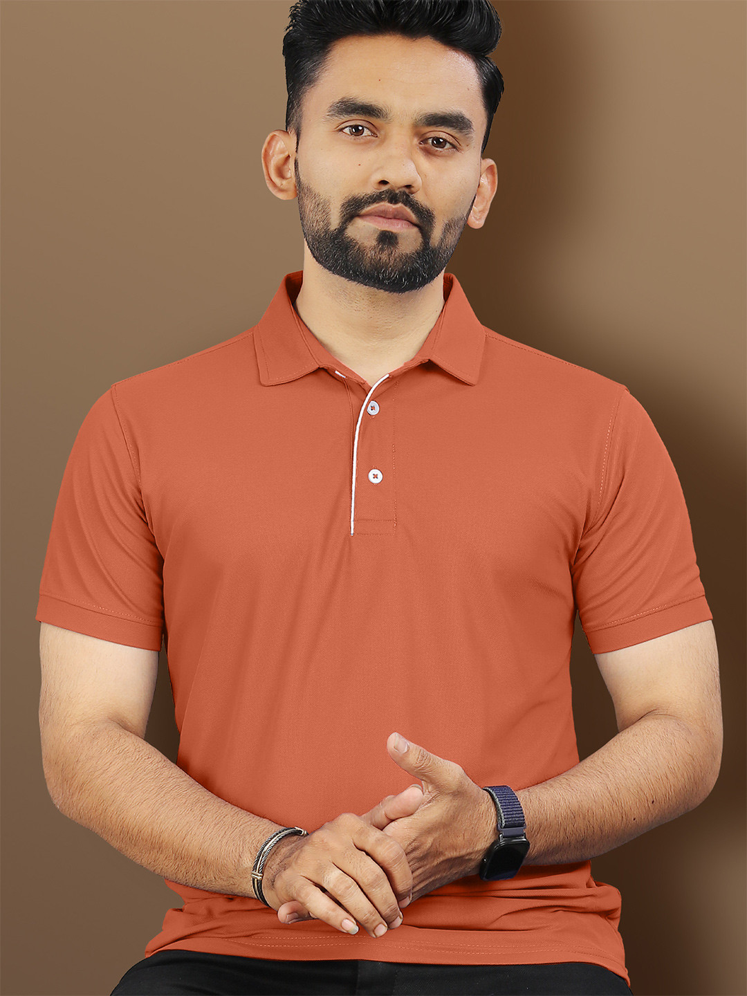 VeBNoR Men Solid Polo Collar Short Sleeves Slim Fit Casual T-shirt