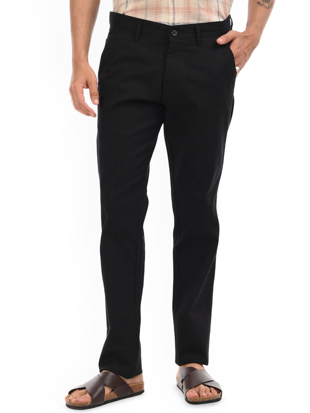 Estilocus Men Comfortable Slim Fit Cotton Chinos Featuring a Sophisticated Striped Design