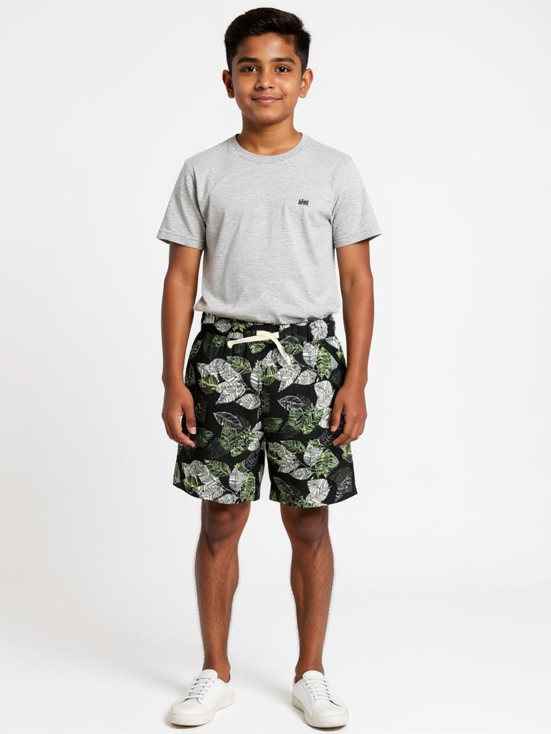 The Lion and The Fish Boys Electric Leaf Printed Relaxed Fit Mid-Rise Shorts