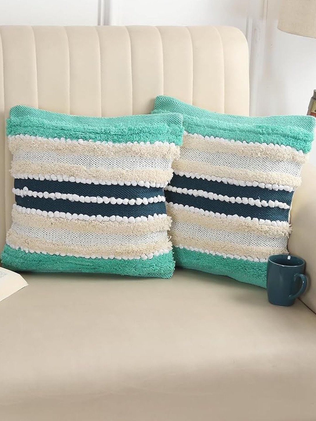 TINDLER KNOTS Set of 2 Multicolor Hand-Tufted Boho Cushion Covers
