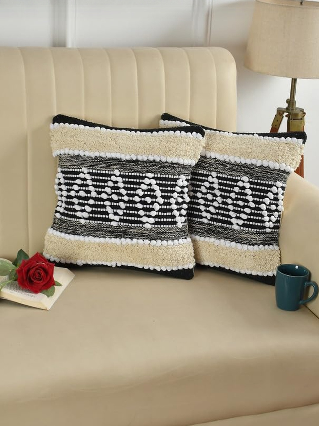 TINDLER KNOTS Set of 2 Geometric Boho Square Cushion Covers