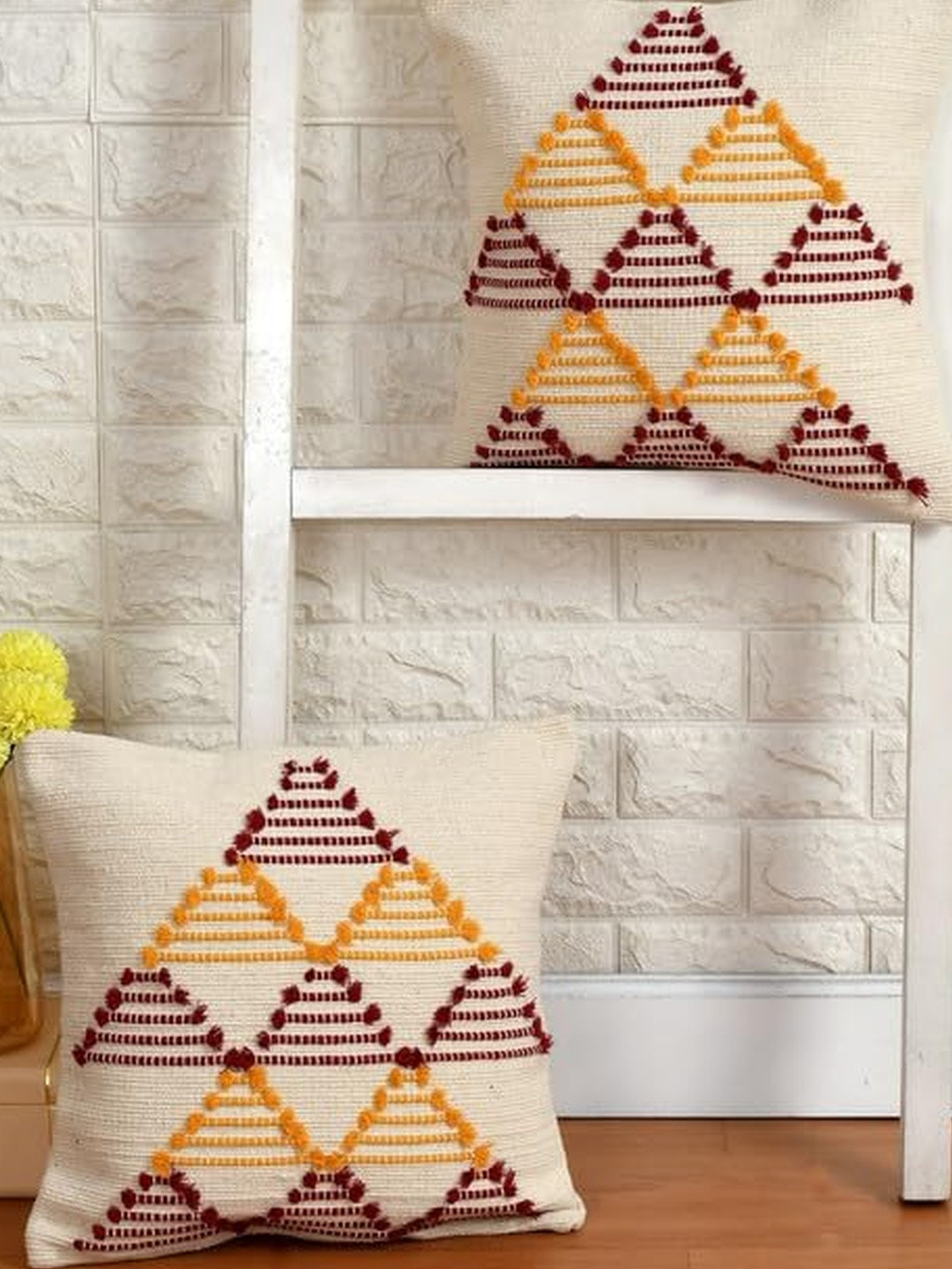 TINDLER KNOTS Set of 2 Off White Square Cushion Covers