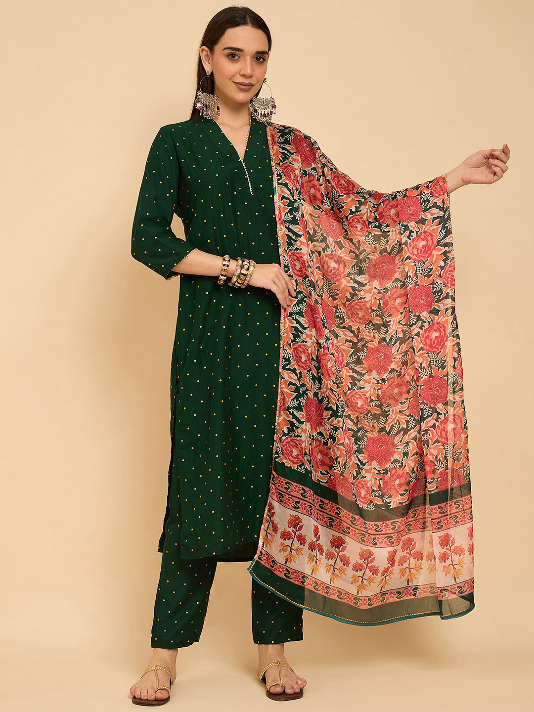 Anouk Rustic Women Ethnic Motifs Printed Regular Gotta Patti Kurta with Trousers & With Dupatta