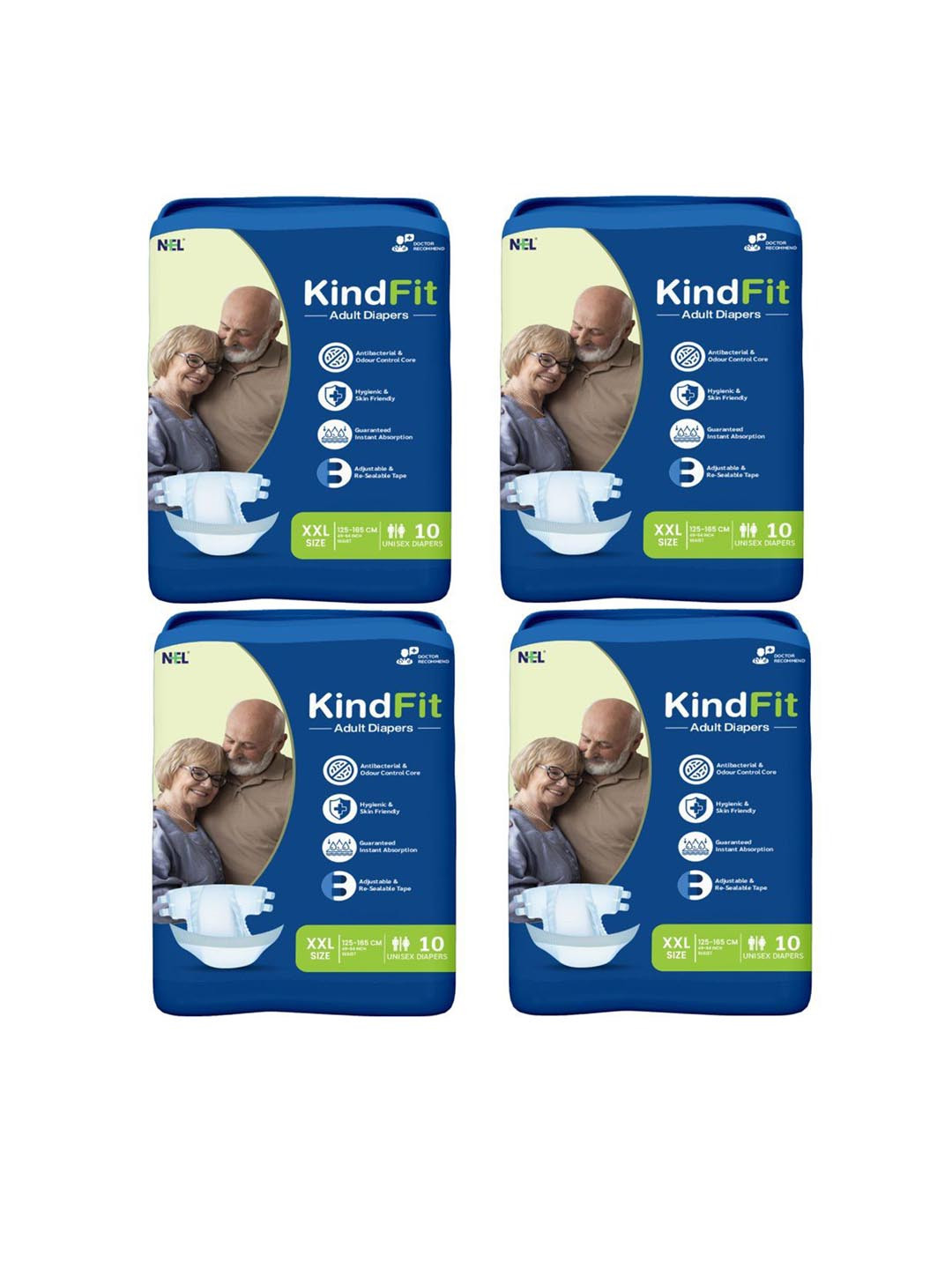 Kindfit Set Of 4 Tape Style Disposable Adult Diapers - 10 Pcs Each - XXL
