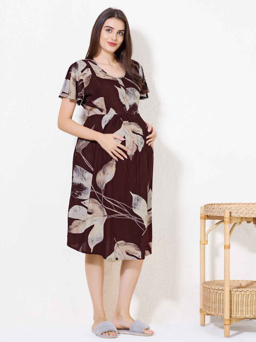 Arela Women Tropical Printed Tie-Ups Maternity Dress With Feeding Zip