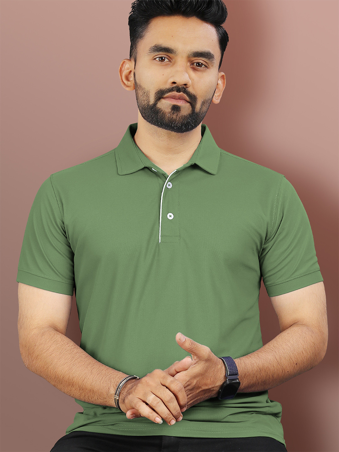 VeBNoR Men Solid Polo Collar Short Sleeves Slim Fit Casual T-shirt