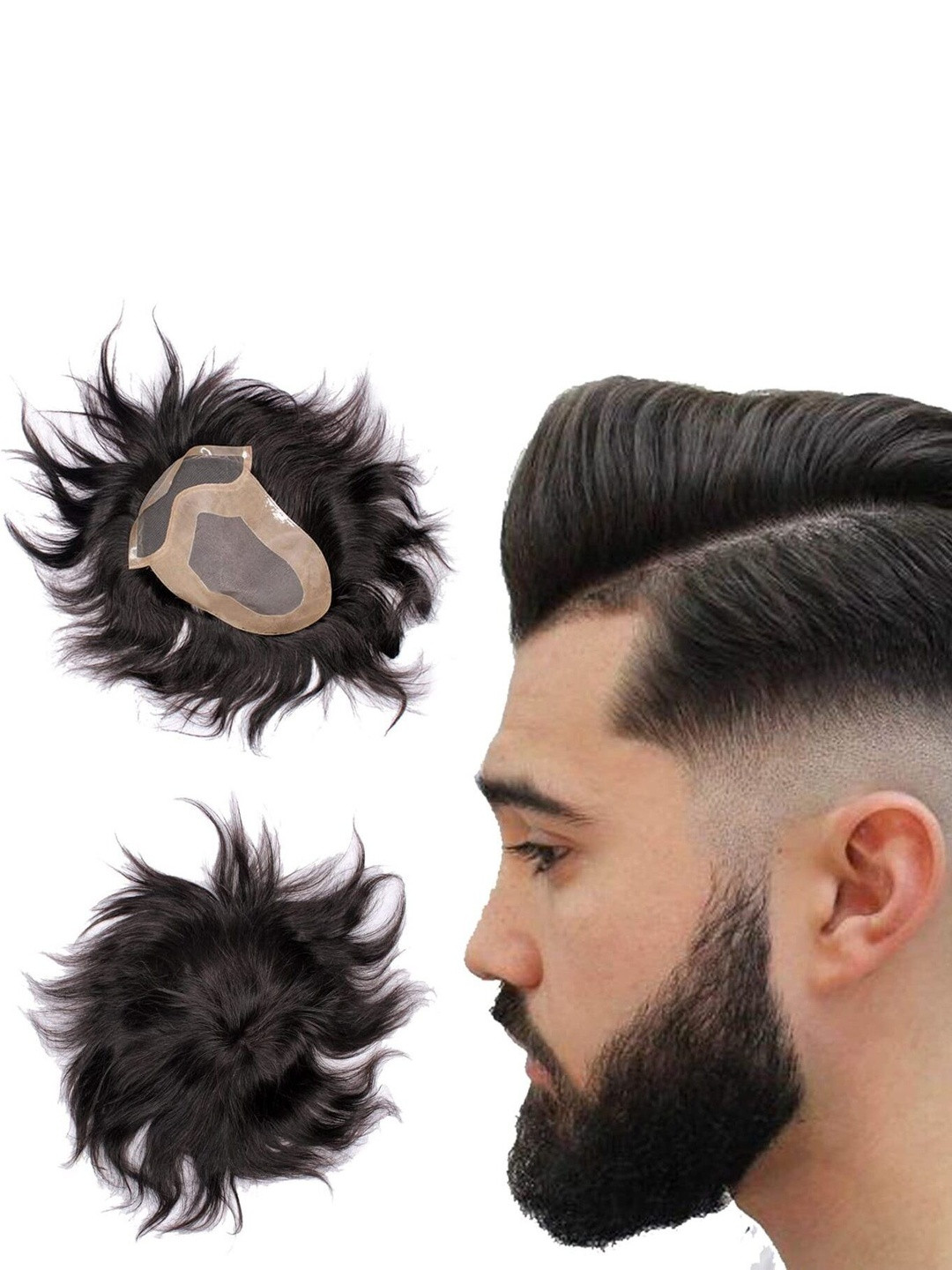VIEWS Men Black Wavy Tape-In Scalp Topper Hair Extension