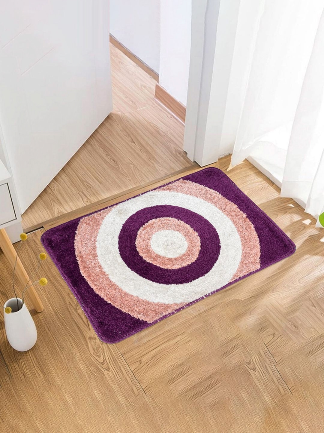 Aura Purple & White Gola Far Design Textured Microfiber Anti-Skid Doormat