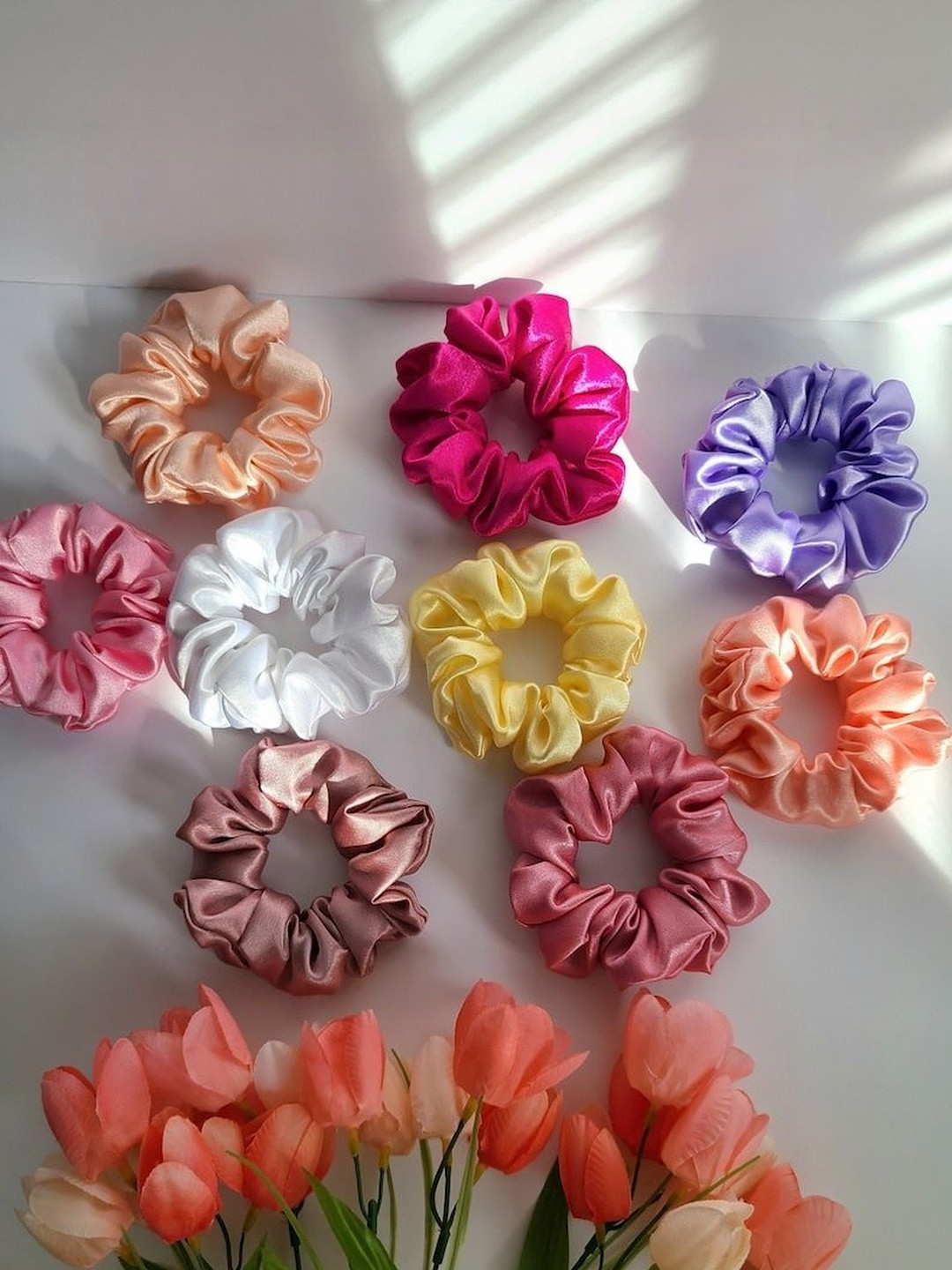 Folkdesi Women Pack of 12 Multi Colored Satin Scrunchies