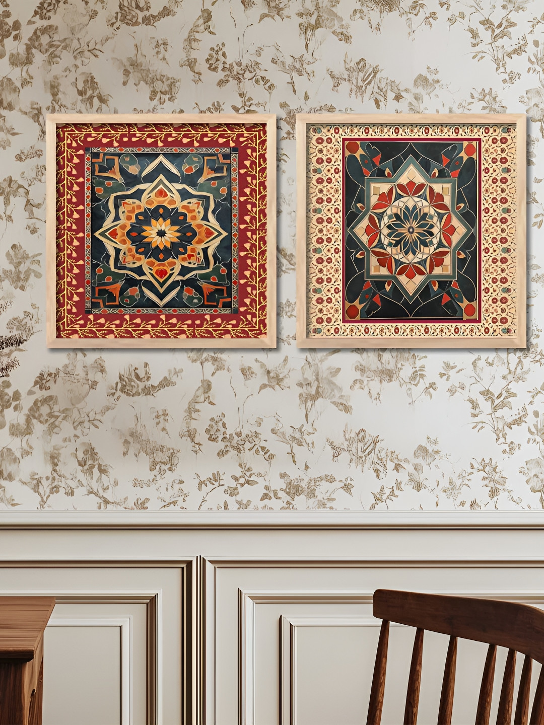 Kotart Brown & Navy Blue Set of 2 Piece Wood Abstract Wall Paintings