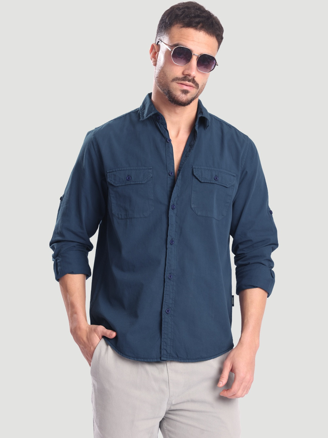 Roadster Men Blue Double Pocket Casual Shirt