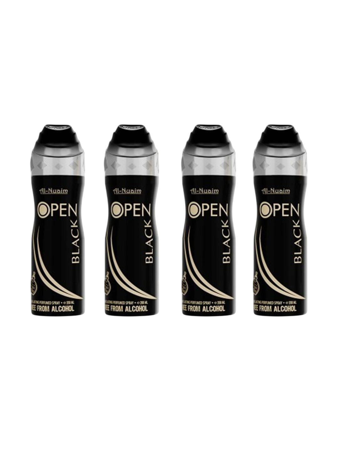 Al-Nuaim Set of 4 Open Black Alcohol-Free Long Lasting Deodorant Spray - 200 ml each