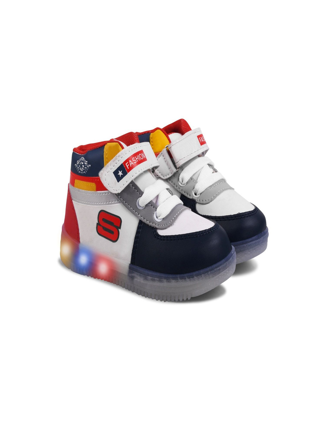 AXROW Kids Colourblocked Patent Leather Velcro Sneakers