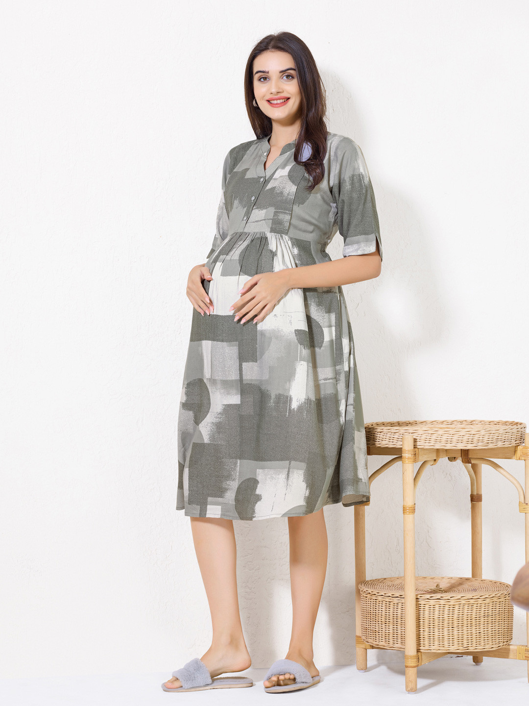Arela Abstract Printed Maternity Fit & Flare Dress