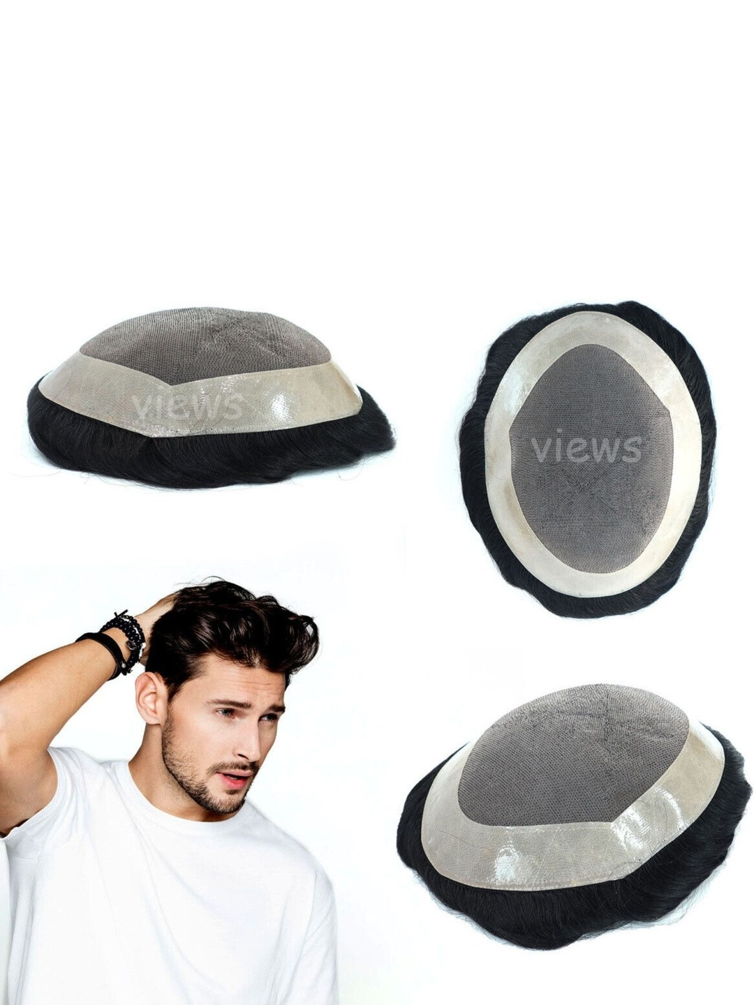 VIEWS Men Black Wavy Clip-In Locks Hair Extension 9.6 inch