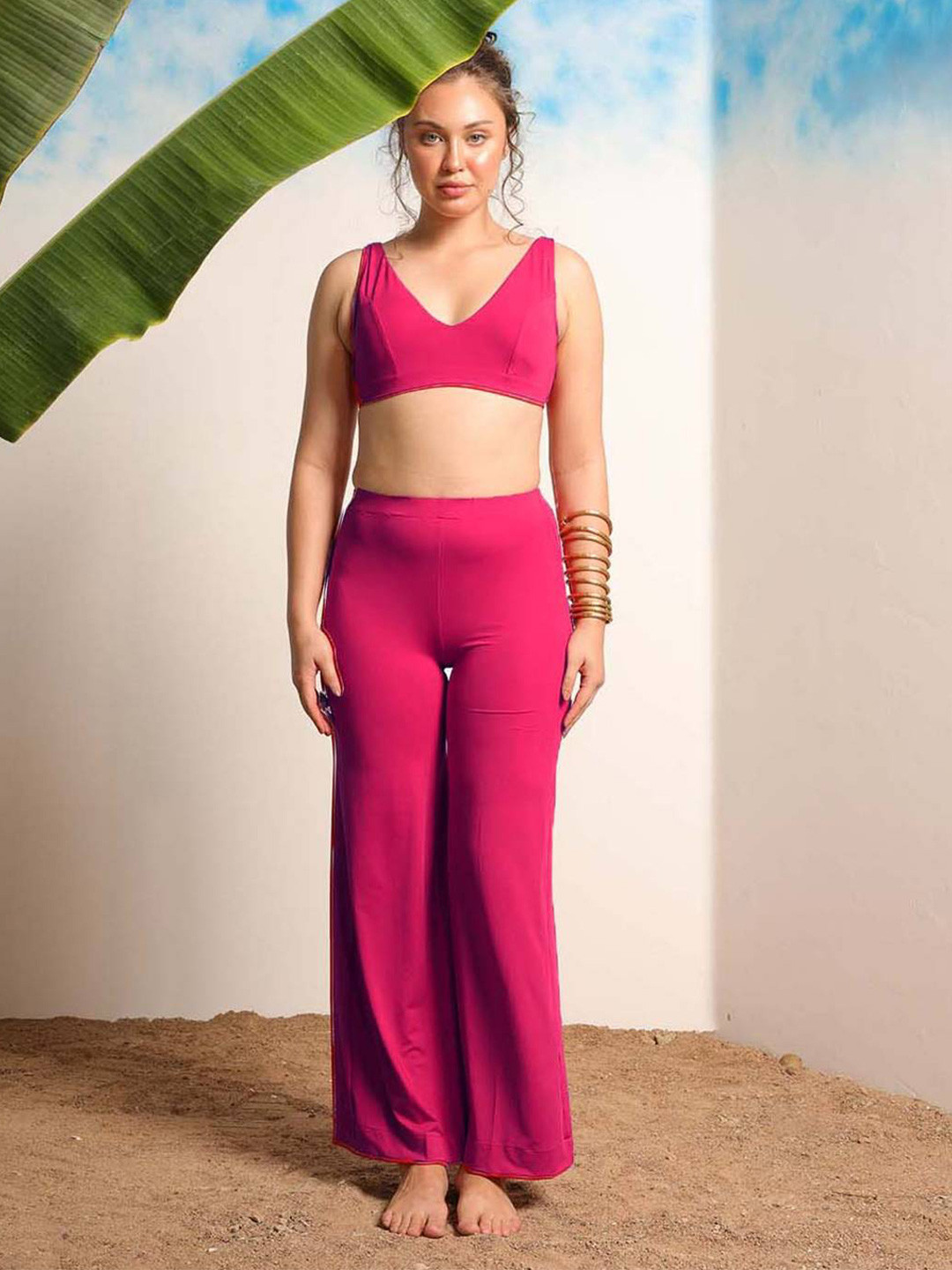 Aoba Solid V-Neck Two Piece Swimwear Cover up Set