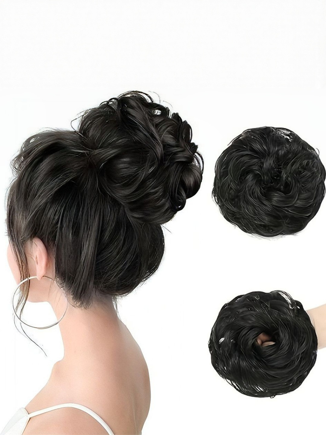 VIEWS Women Black Curly Halo Bun Hair Extension 8 inch