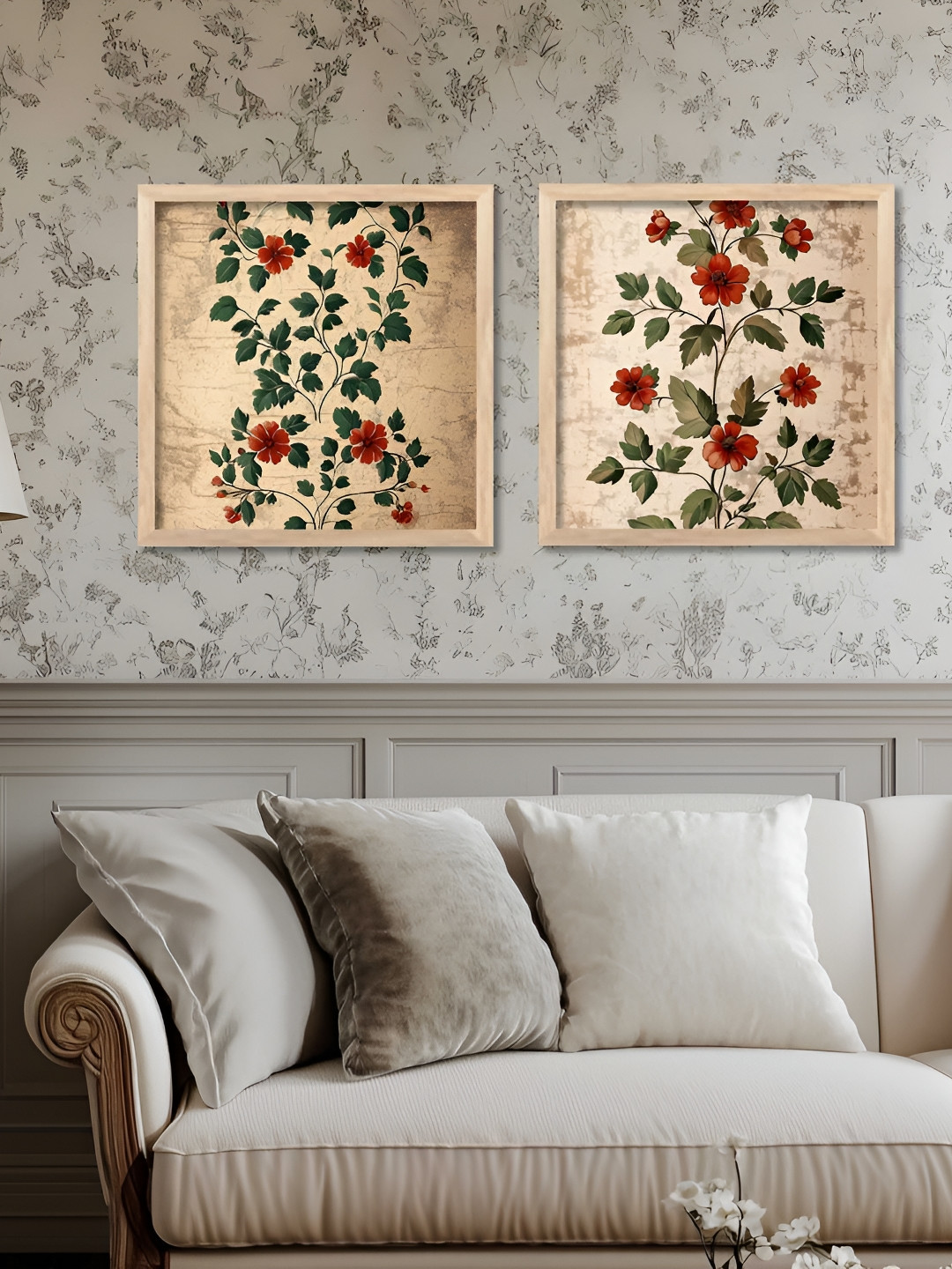 Kotart Brown & Red Set of 2 Piece Wood Floral and Botanical Wall Paintings