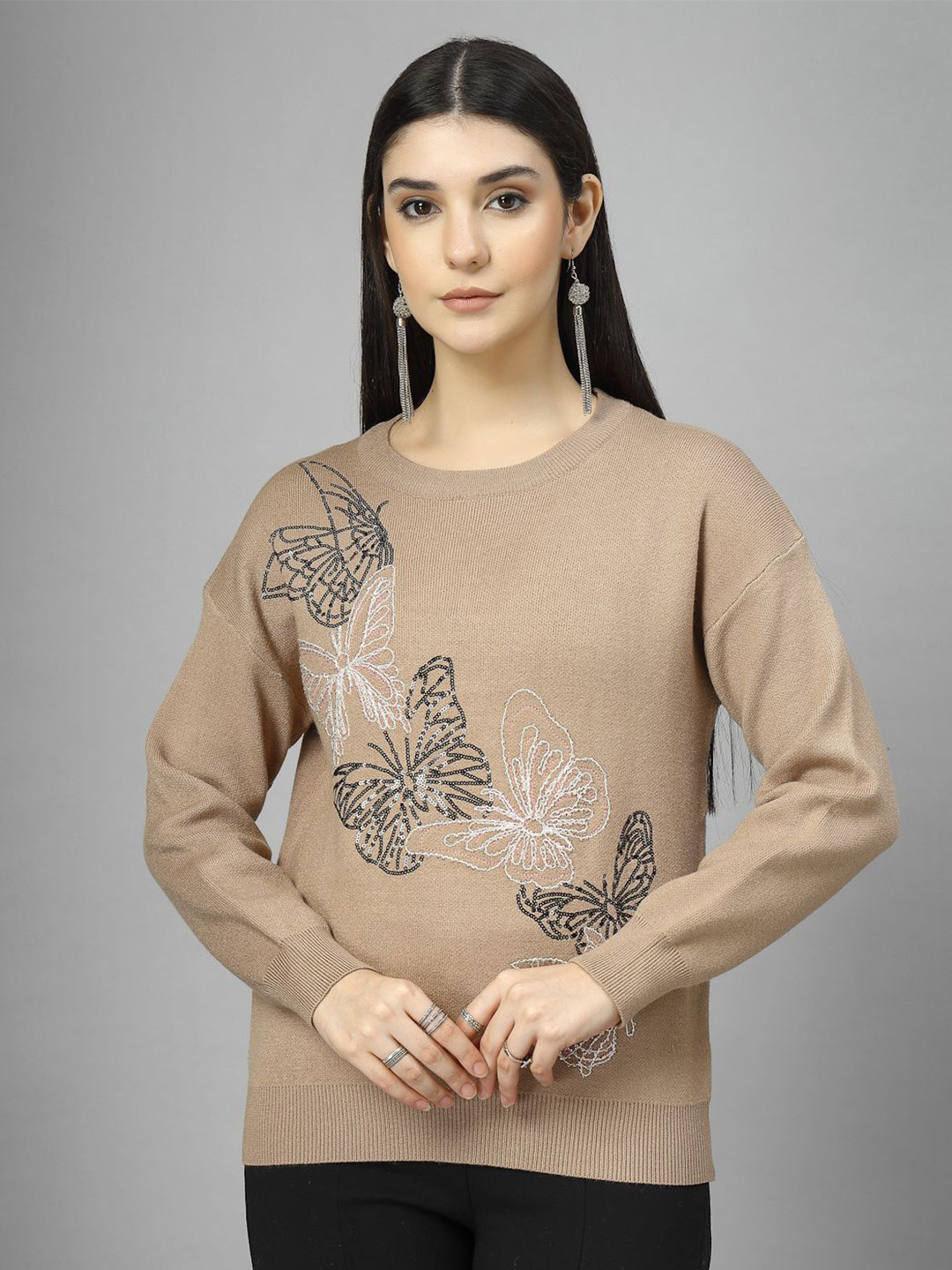 Mafadeny Women's Butterfly Embroidered Knit Sweater