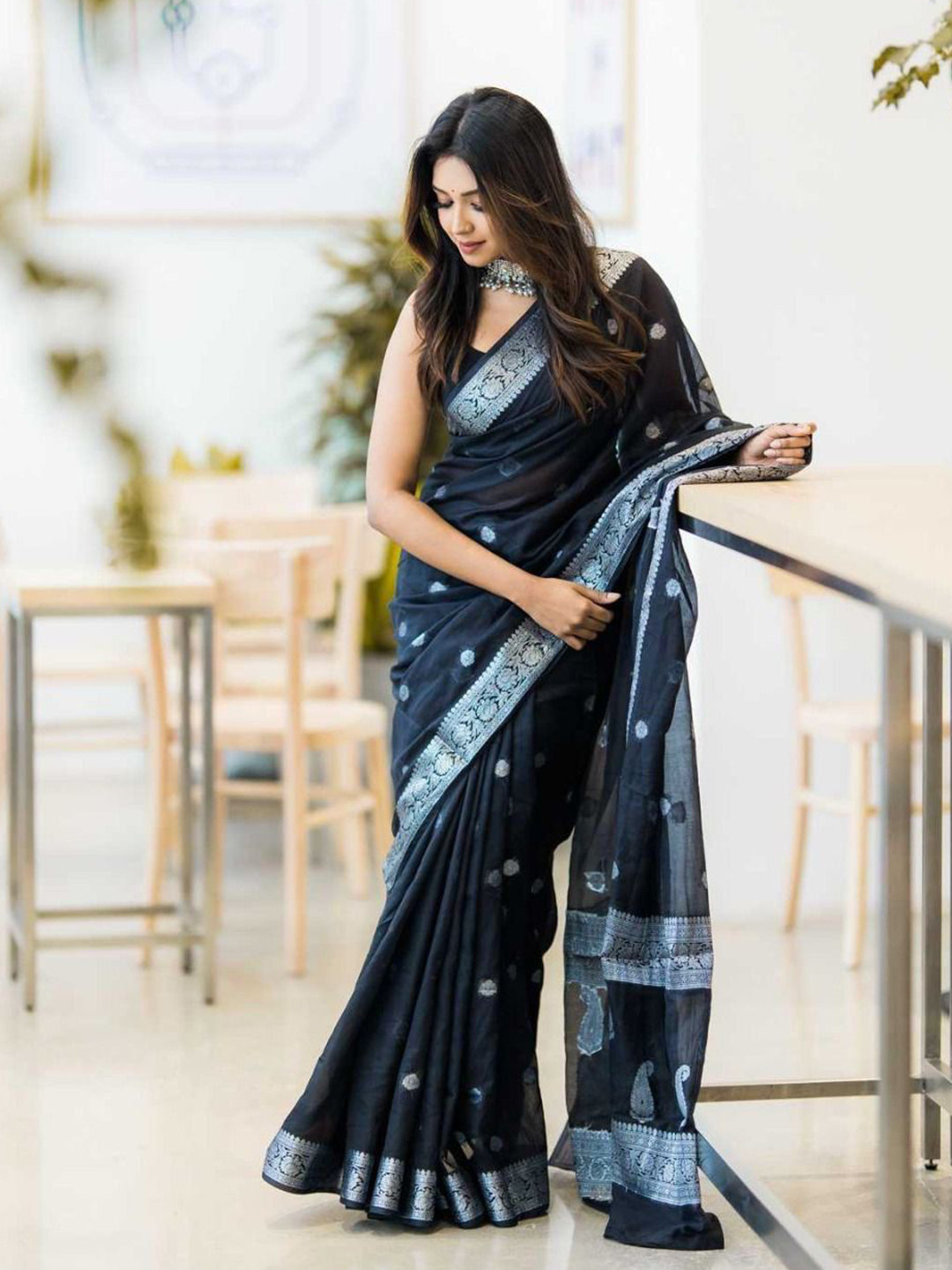 Shriyangan Ethnic Motifs Woven Design Zari Art Silk Banarasi Saree