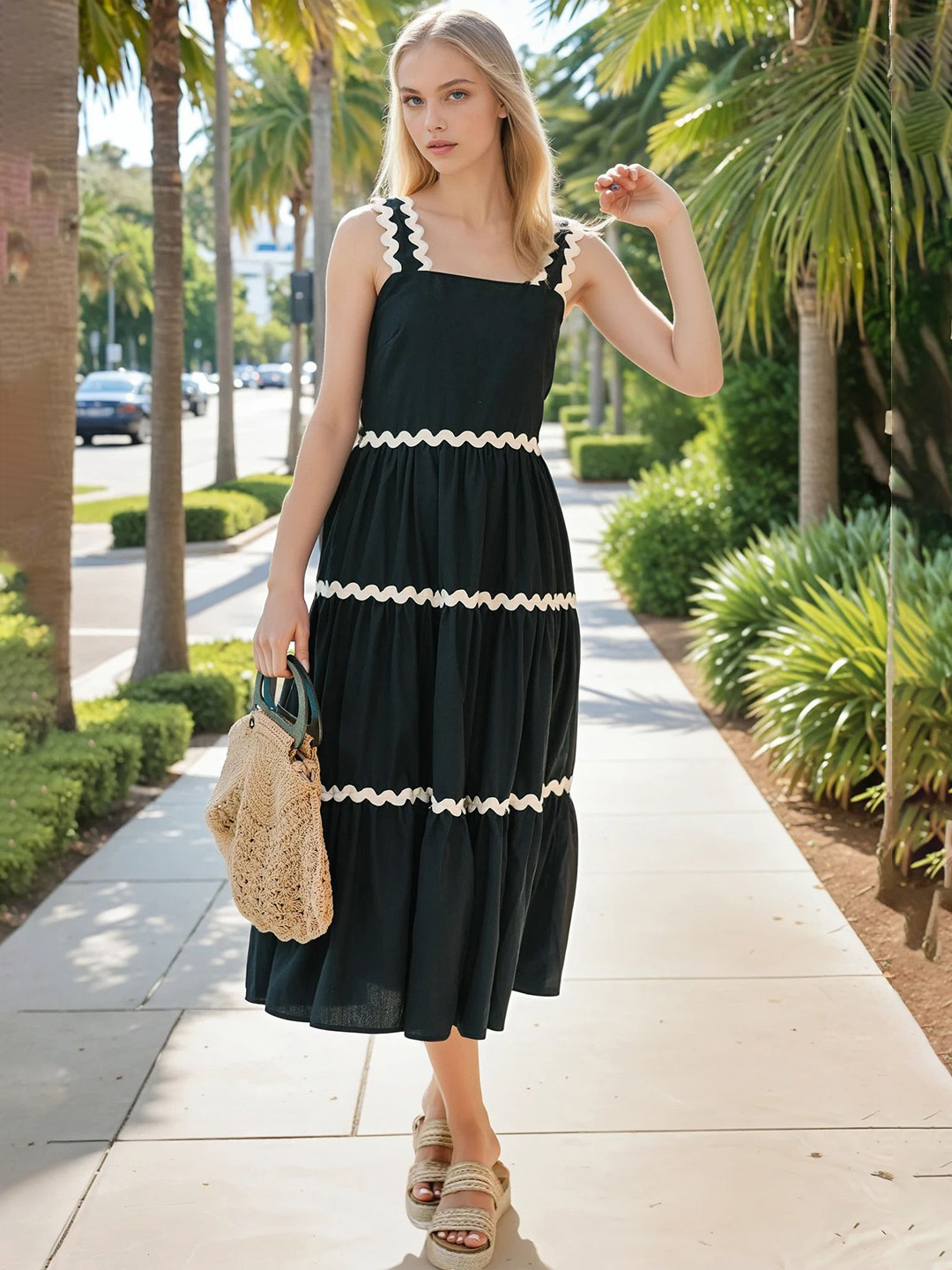 Pinly Peter Pan Collar Crepe Fit & Flare Dress