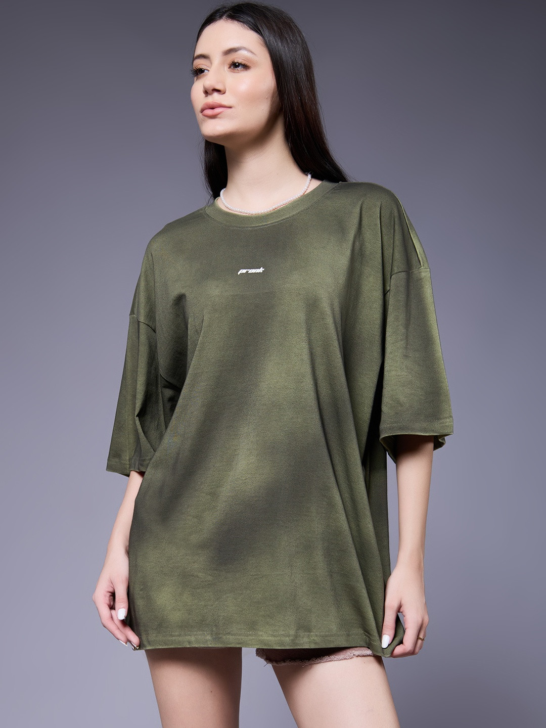PRONK Women Retro Washed Drop Shoulder Sleeves Oversized T Shirt