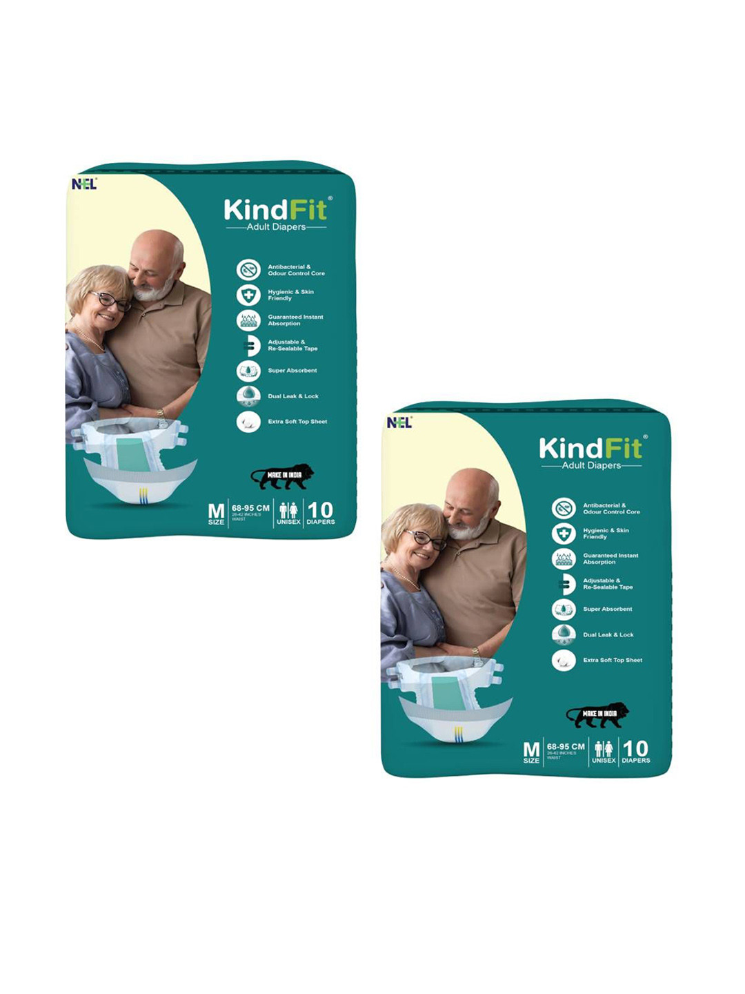 Kindfit Set Of 2 Tape Style Disposable Adult Diapers - 10 Pcs Each - M