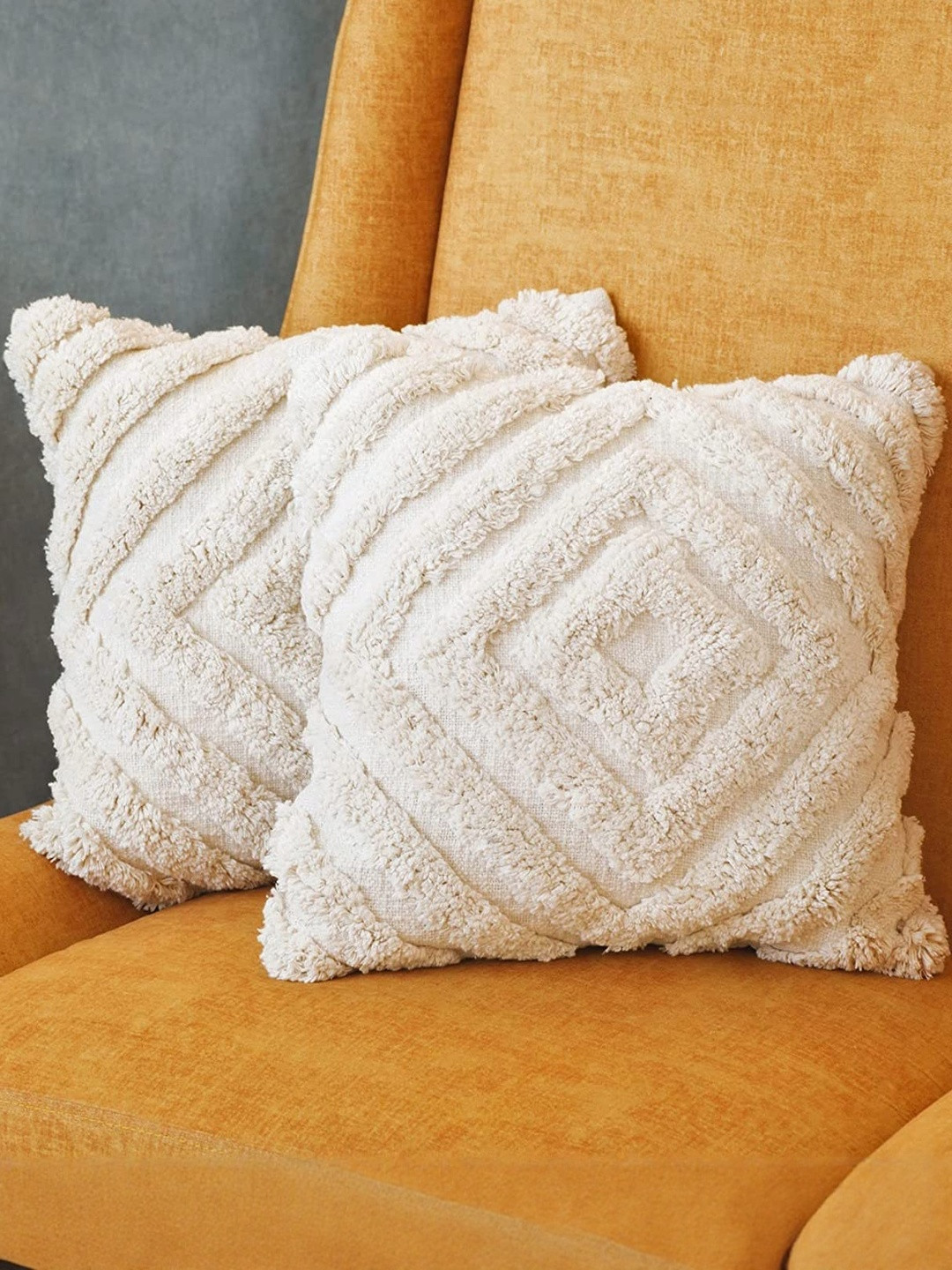 TINDLER KNOTS White Set of 2 Geometric Square Cushion Covers