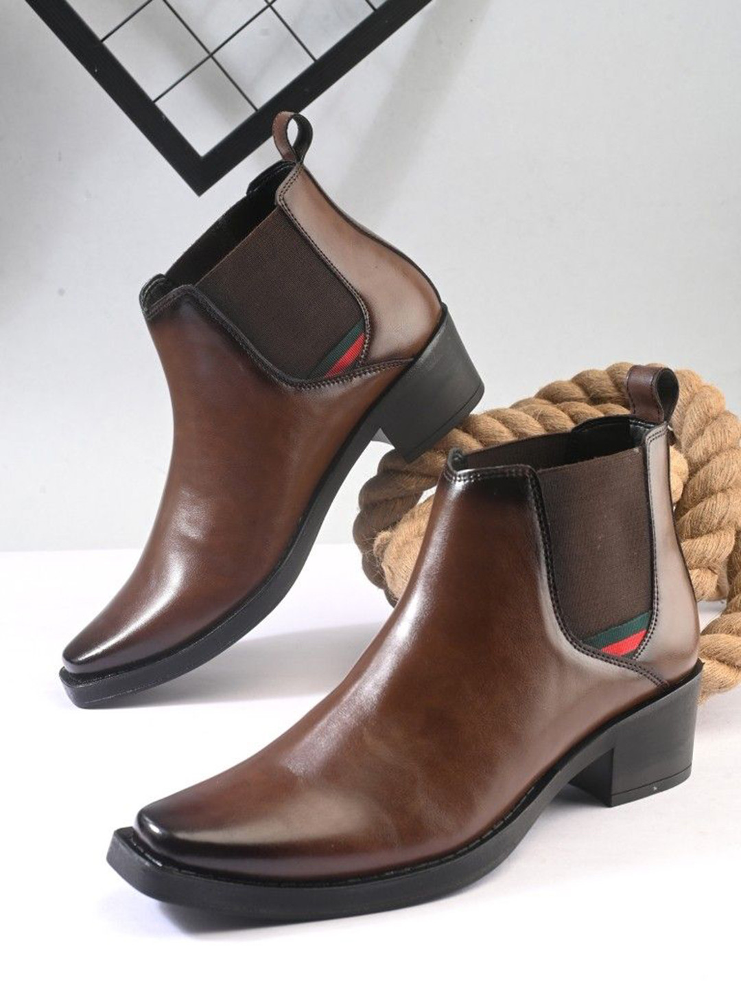 Provogue Men Mid-Top Ankle Square Toe Chelsea Boots