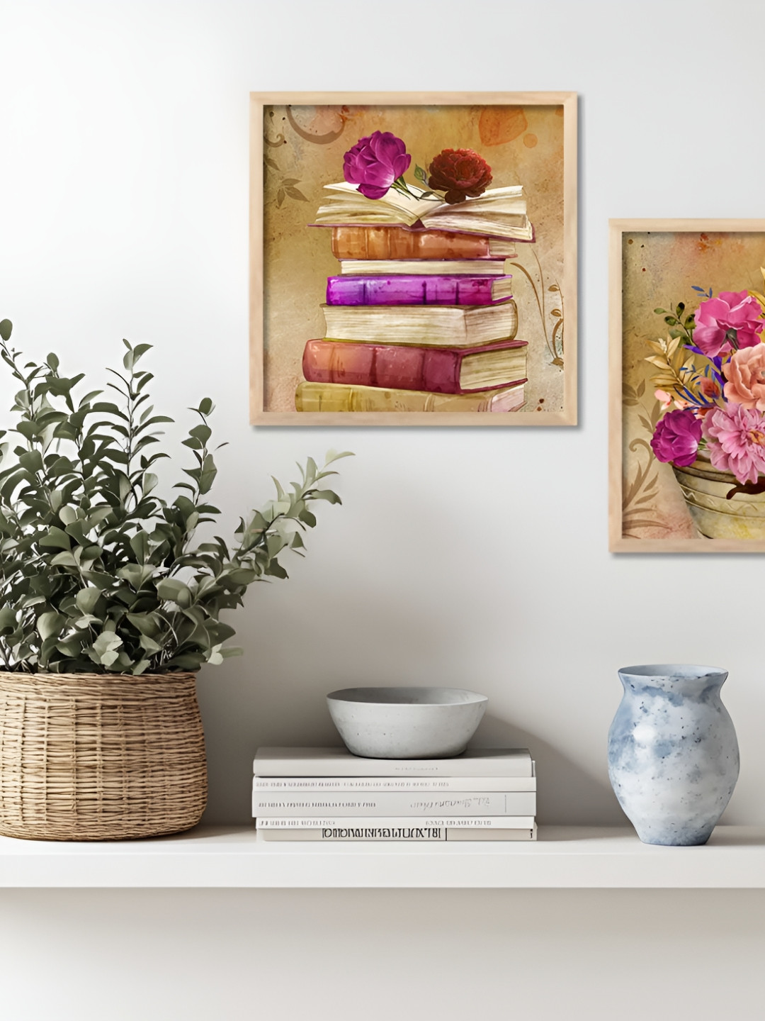 Kotart Brown & Green Set of 2 Piece Wood Floral and Botanical Wall Paintings