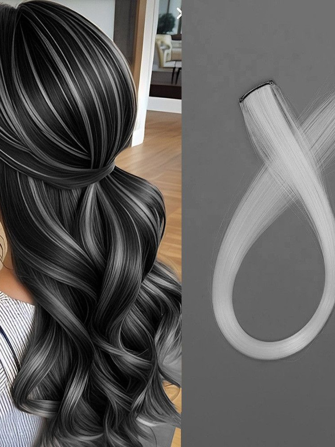 VIEWS Women Silver Wavy Clip-In Locks Hair Extension