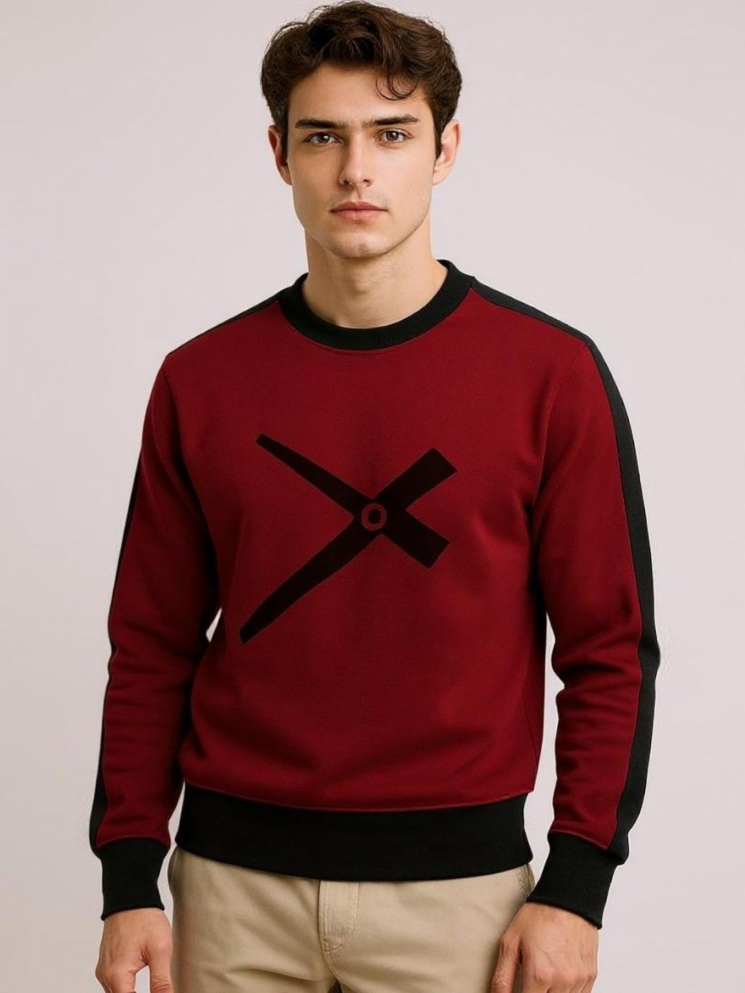 AUTNA Men Abstract Printed Round Neck Cotton Sweatshirt