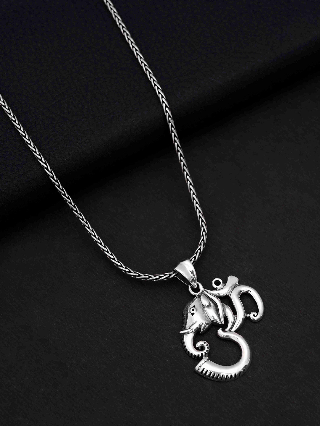 DIAVO Men 925 Silver-Plated Goddess Om Ganapati Synergy Pendant